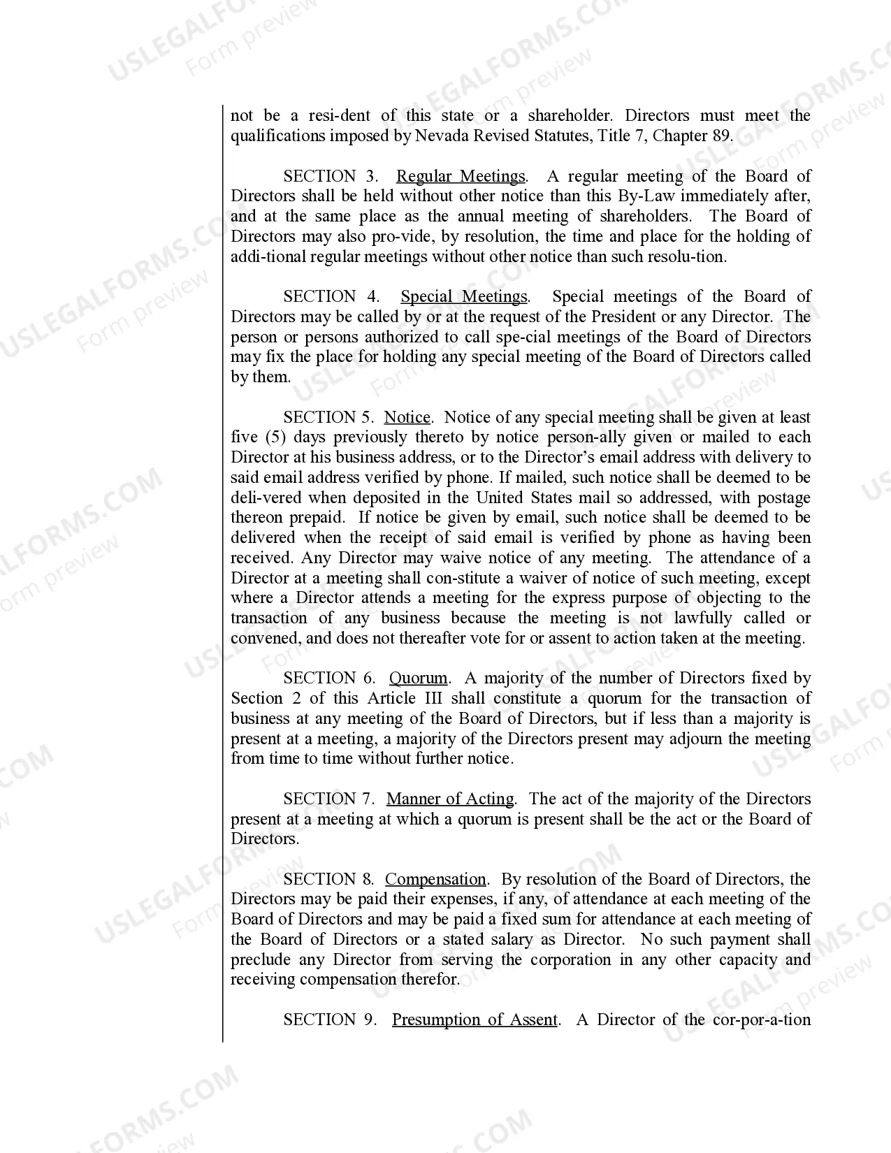 Preview Sample Bylaws for a Nevada Professional Corporation