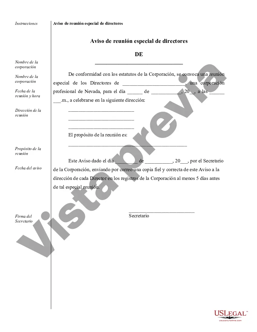 Preview Muestra de registros corporativos para una corporación profesional de Nevada