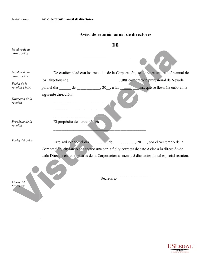 Preview Muestra de registros corporativos para una corporación profesional de Nevada