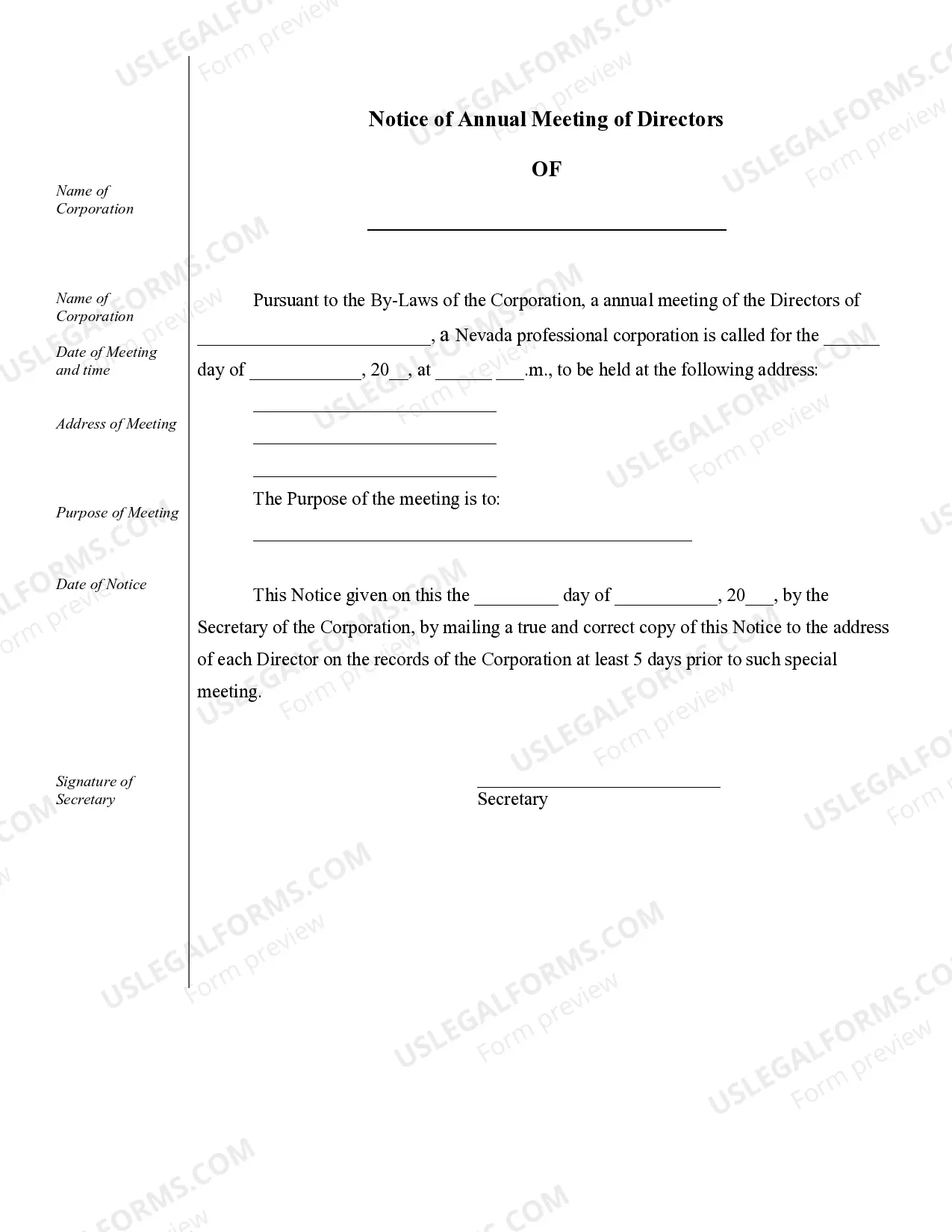 Preview Sample Corporate Records for a Nevada Professional Corporation