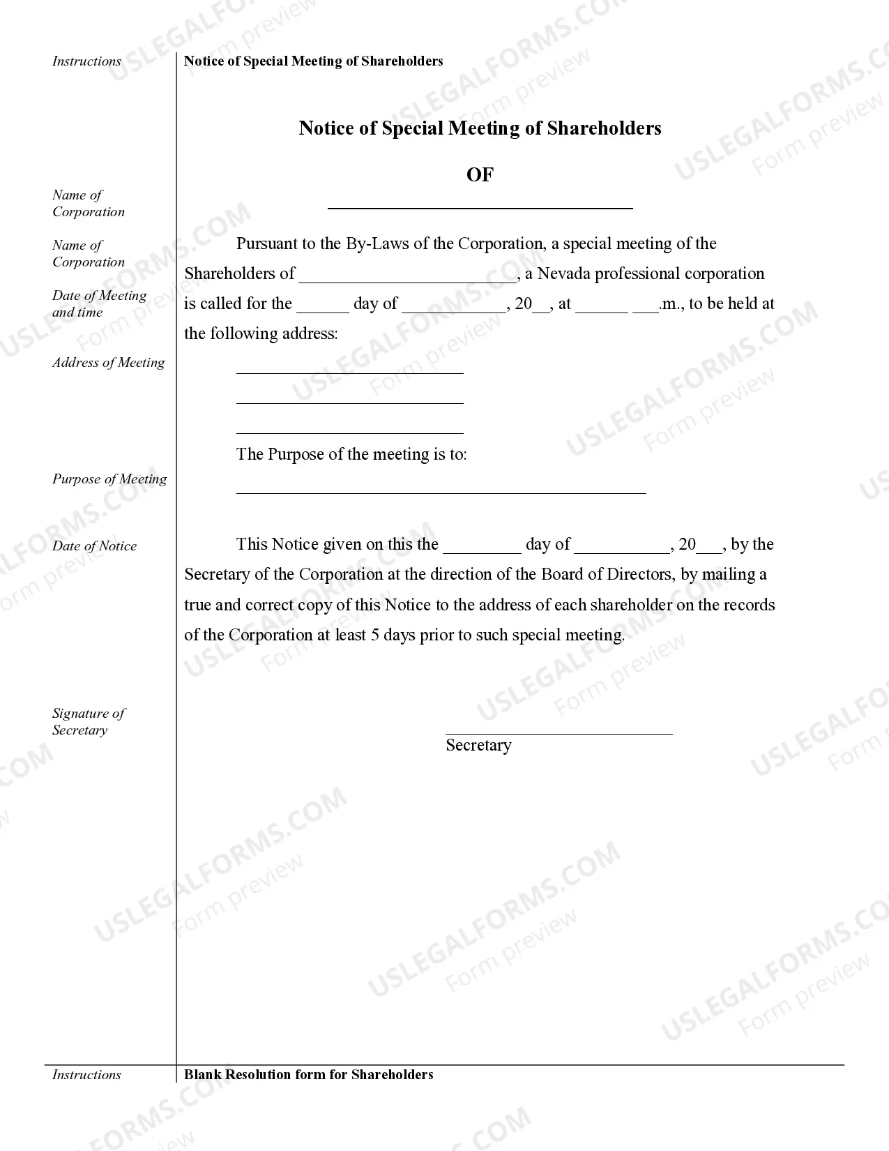 Preview Sample Corporate Records for a Nevada Professional Corporation
