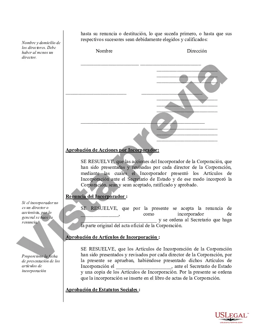 Preview Ejemplo de actas de organización para una corporación profesional de Nevada