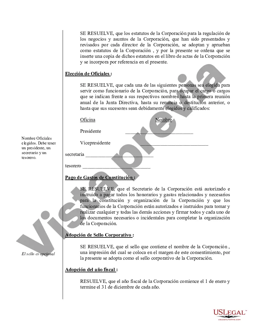 Preview Ejemplo de actas de organización para una corporación profesional de Nevada