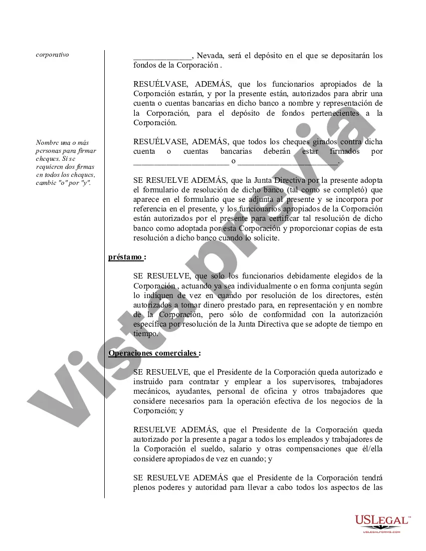 Preview Ejemplo de actas de organización para una corporación profesional de Nevada