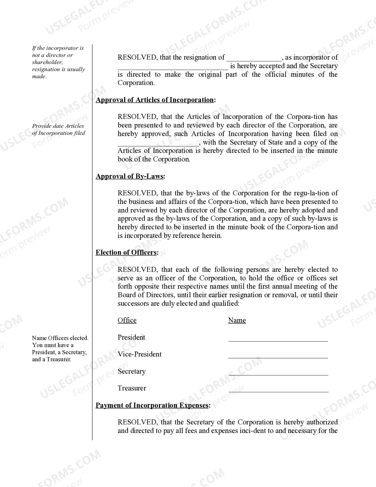 Preview Sample Organizational Minutes for a Nevada Professional Corporation