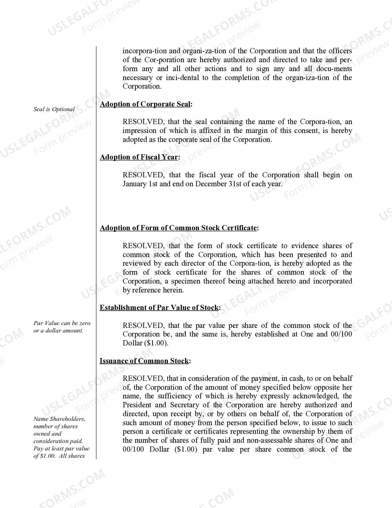 Preview Sample Organizational Minutes for a Nevada Professional Corporation