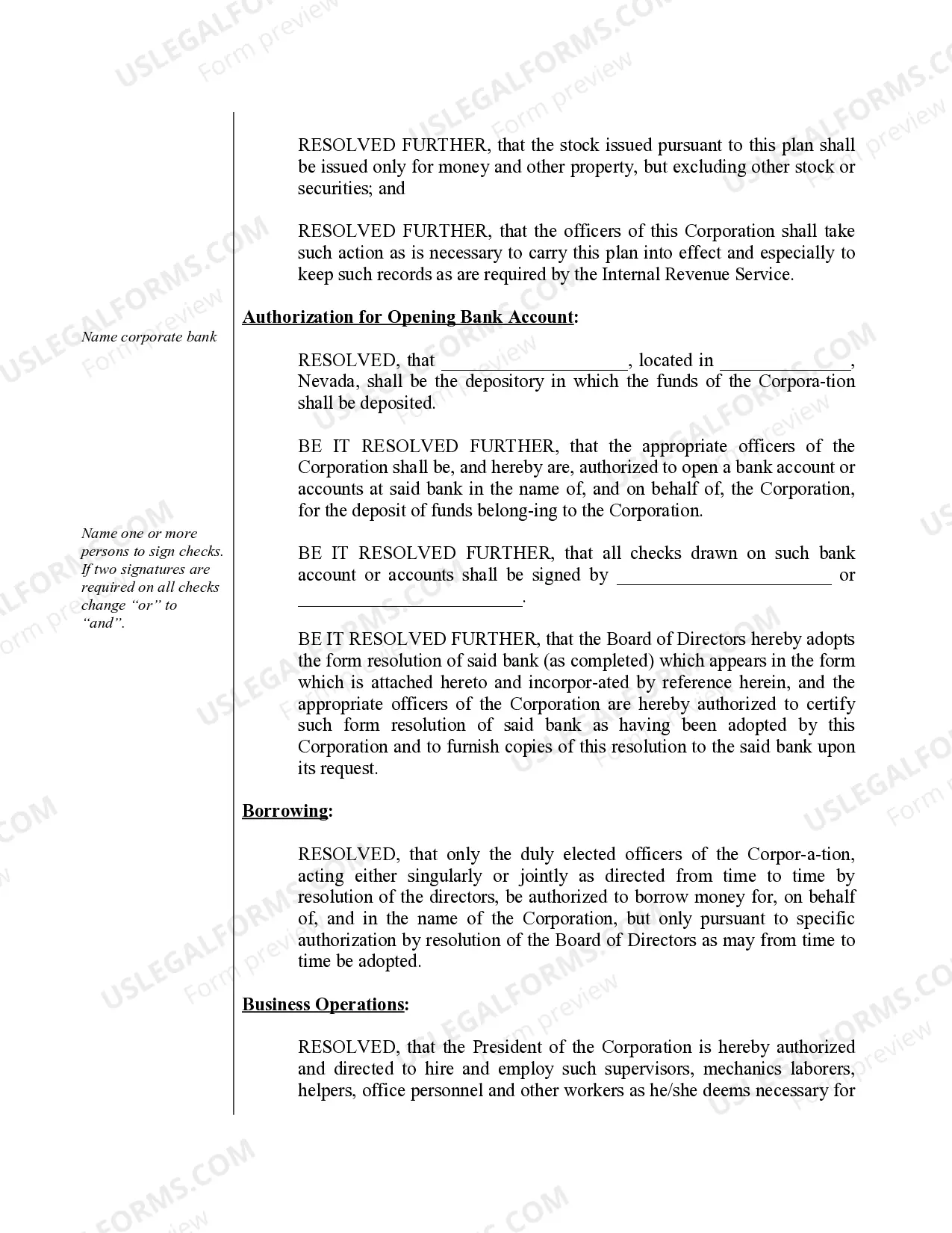 Preview Sample Organizational Minutes for a Nevada Professional Corporation