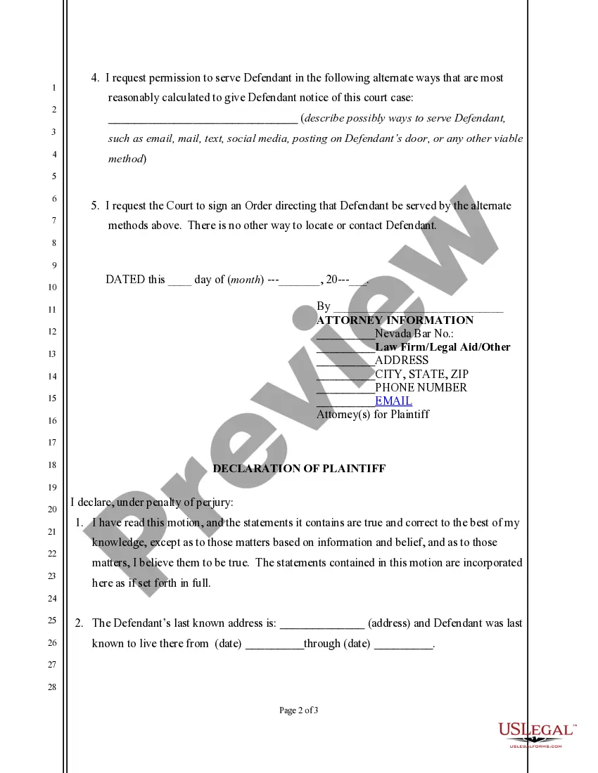 Preview Exparte Motion for Alternate Service