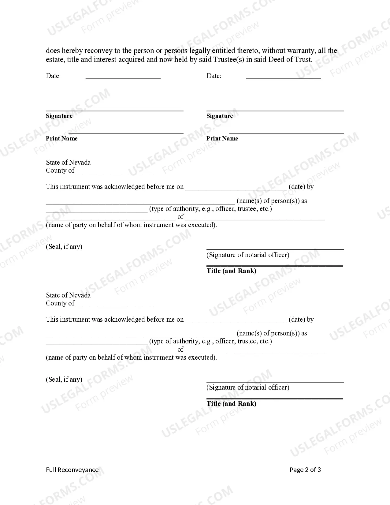 Preview Full Reconveyance of Deed of Trust by Individual Trustee