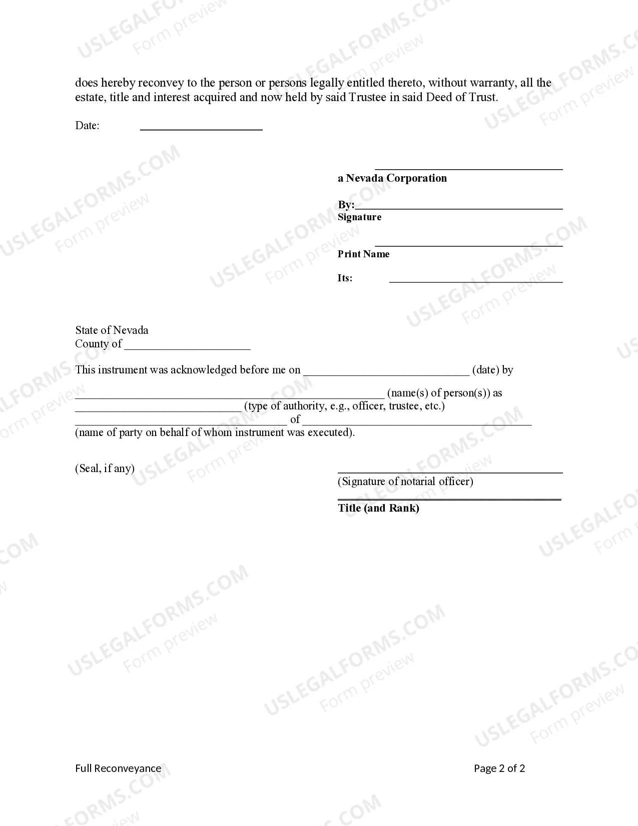 Preview Full Reconveyance of Deed of Trust by Corporate Trustee