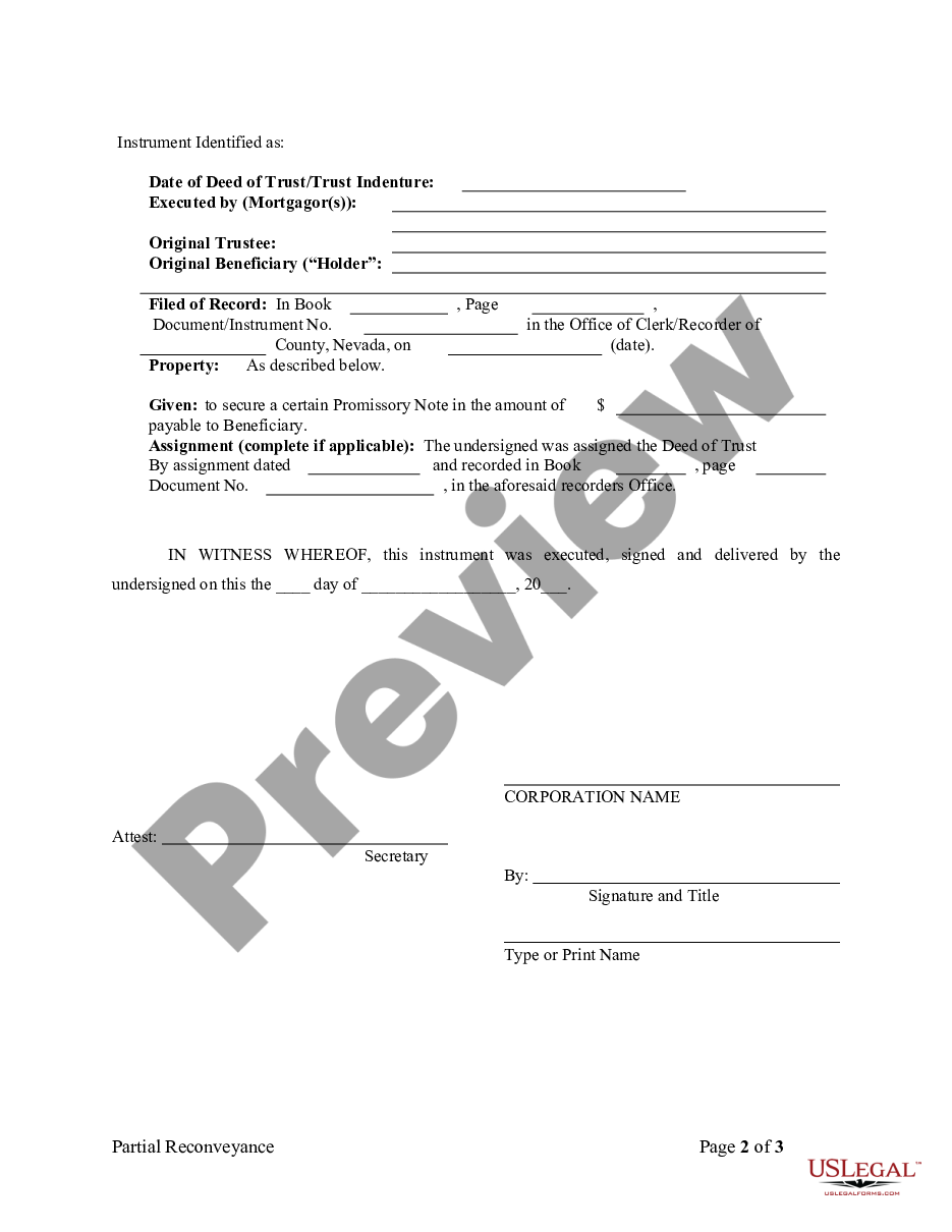 page 1 Partial Release of Property From Deed of Trust for Individual preview