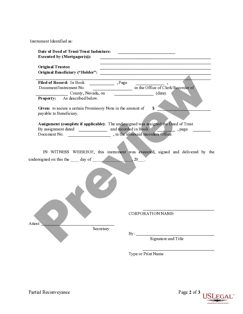 Preview Partial Release of Property From Deed of Trust for Individual