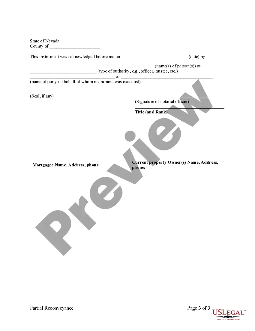 Preview Partial Release of Property From Deed of Trust for Individual