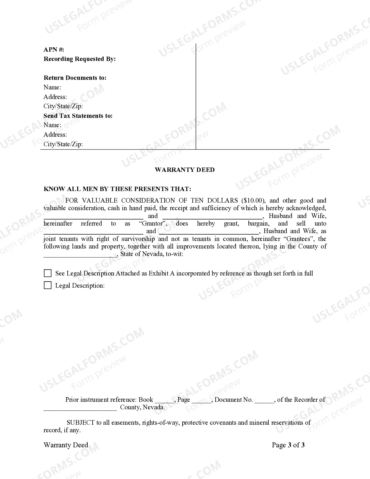 Preview Warranty Deed for Husband and Wife Converting Property from Tenants in Common to Joint Tenancy