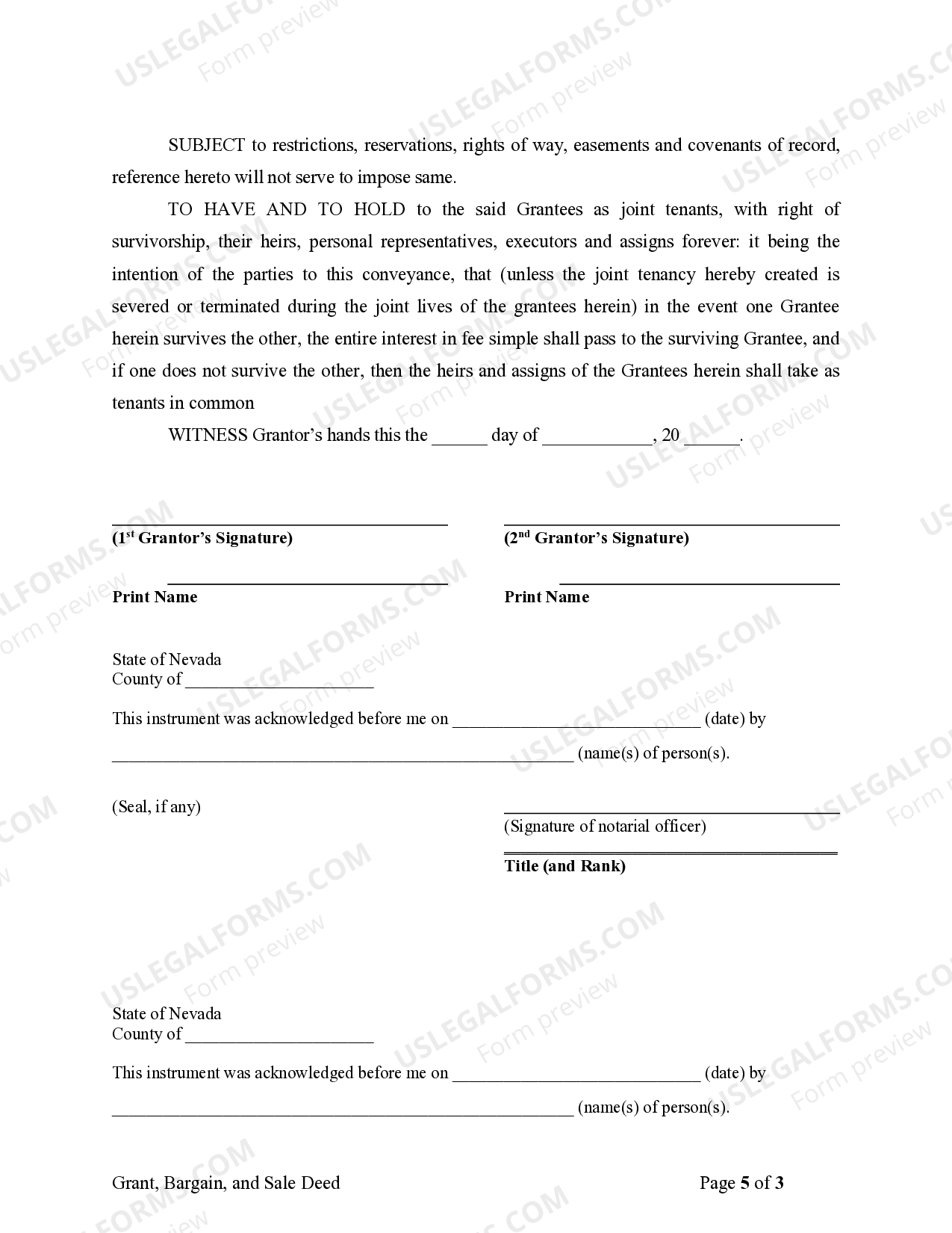 Clark Nevada Warranty Deed to convert Community Property to Joint