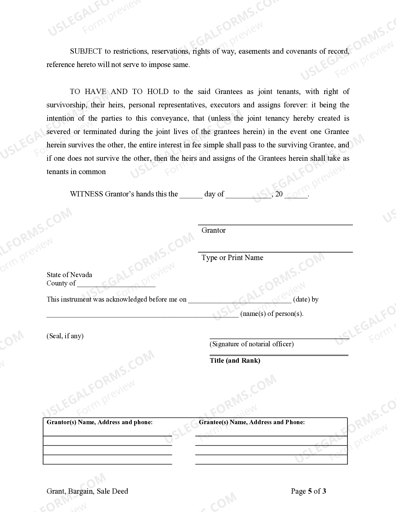 Nevada Warranty Deed to Separate Property of One Spouse to Both Spouses