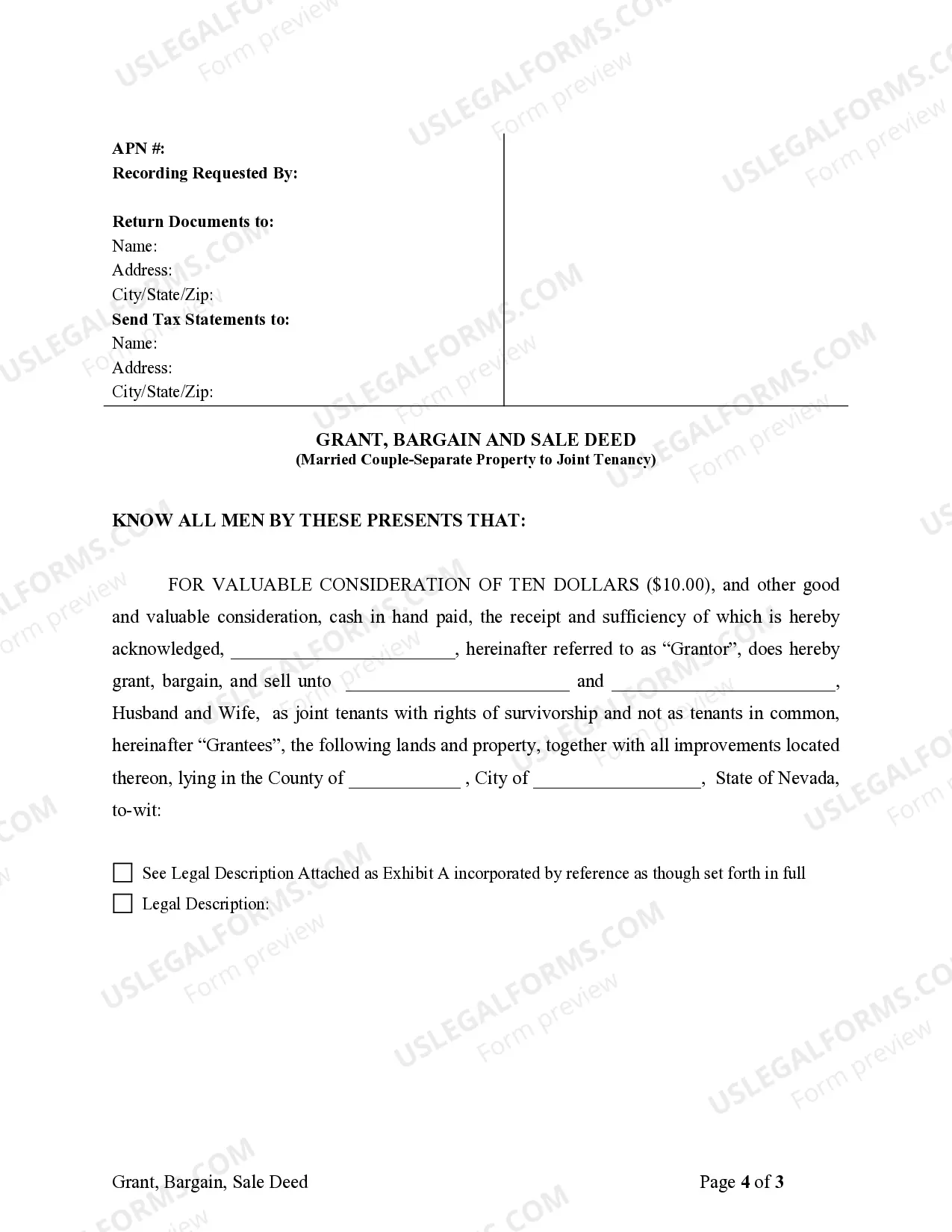 Preview Warranty Deed to Separate Property of One Spouse to Both Spouses as Joint Tenants
