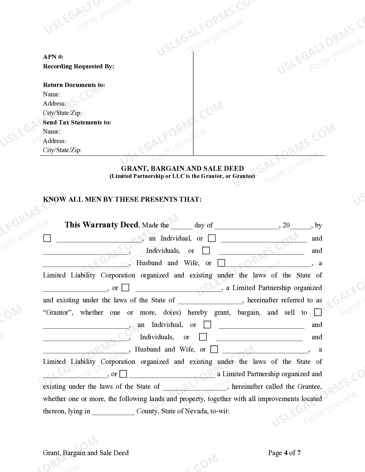 Preview Warranty Deed from Limited Partnership or LLC is the Grantor, or Grantee