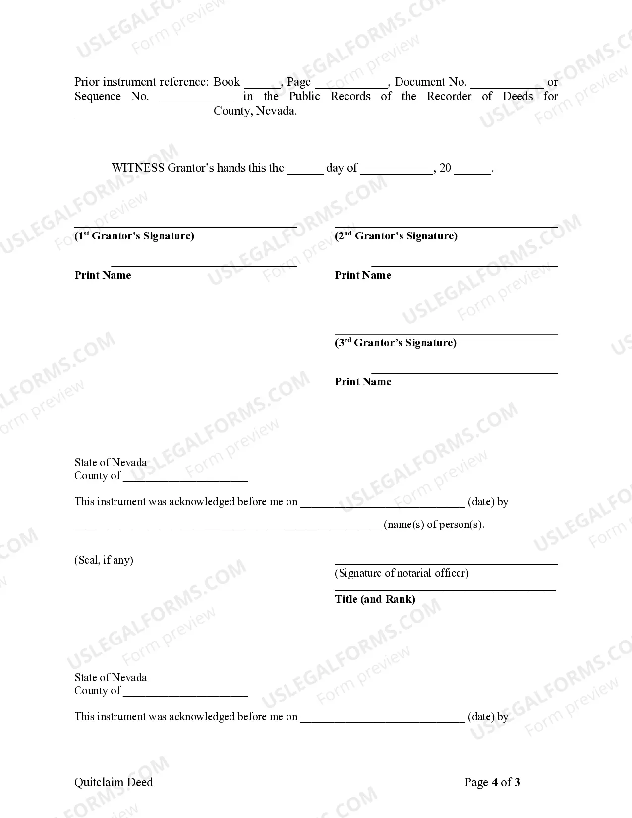 Preview Quitclaim Deed for Three Individuals to One Individual