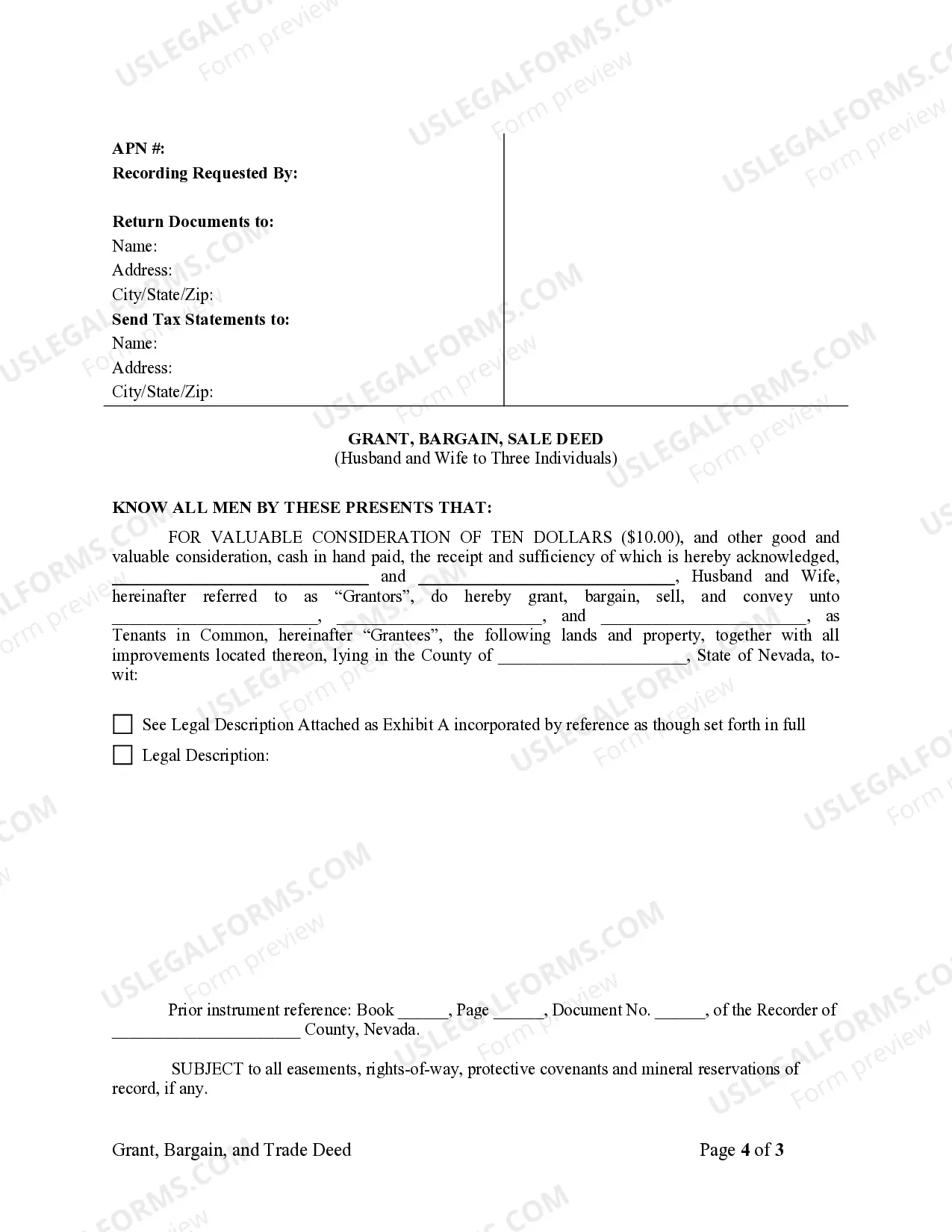 Preview Grant Deed from Husband and Wife to Three Individuals as Tenants in Common