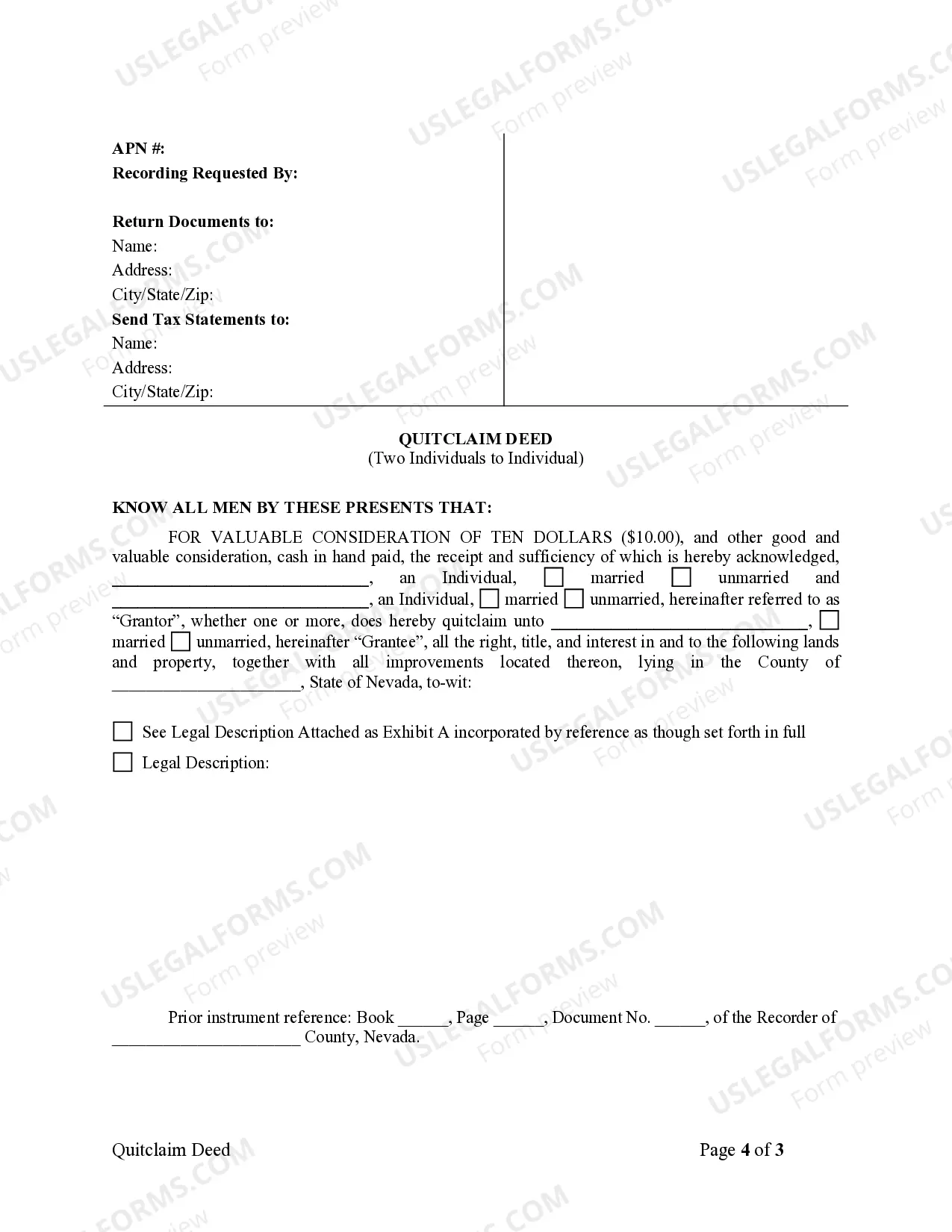 Preview Quitclaim Deed from two Individuals to One Individual