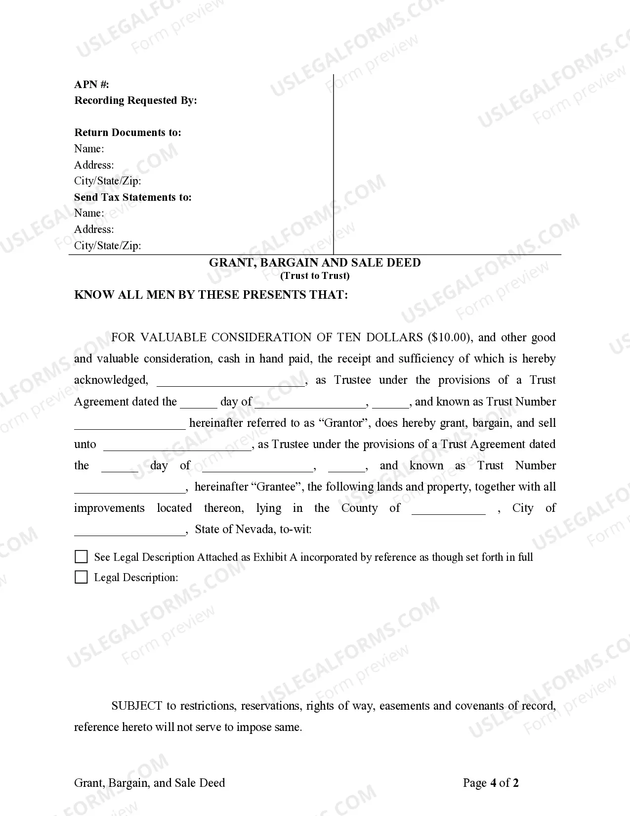 Preview Warranty Deed from Trust to Trust