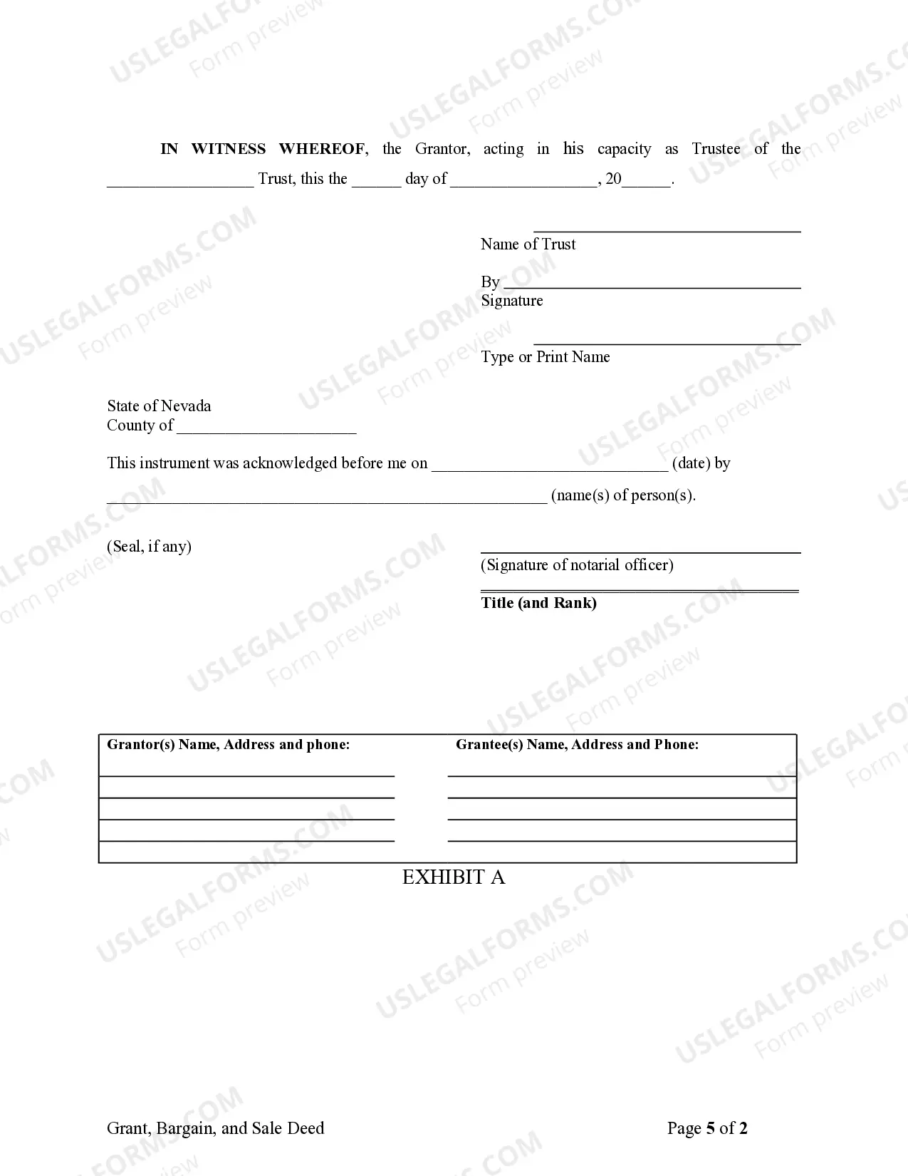 Preview Warranty Deed from Trust to Trust