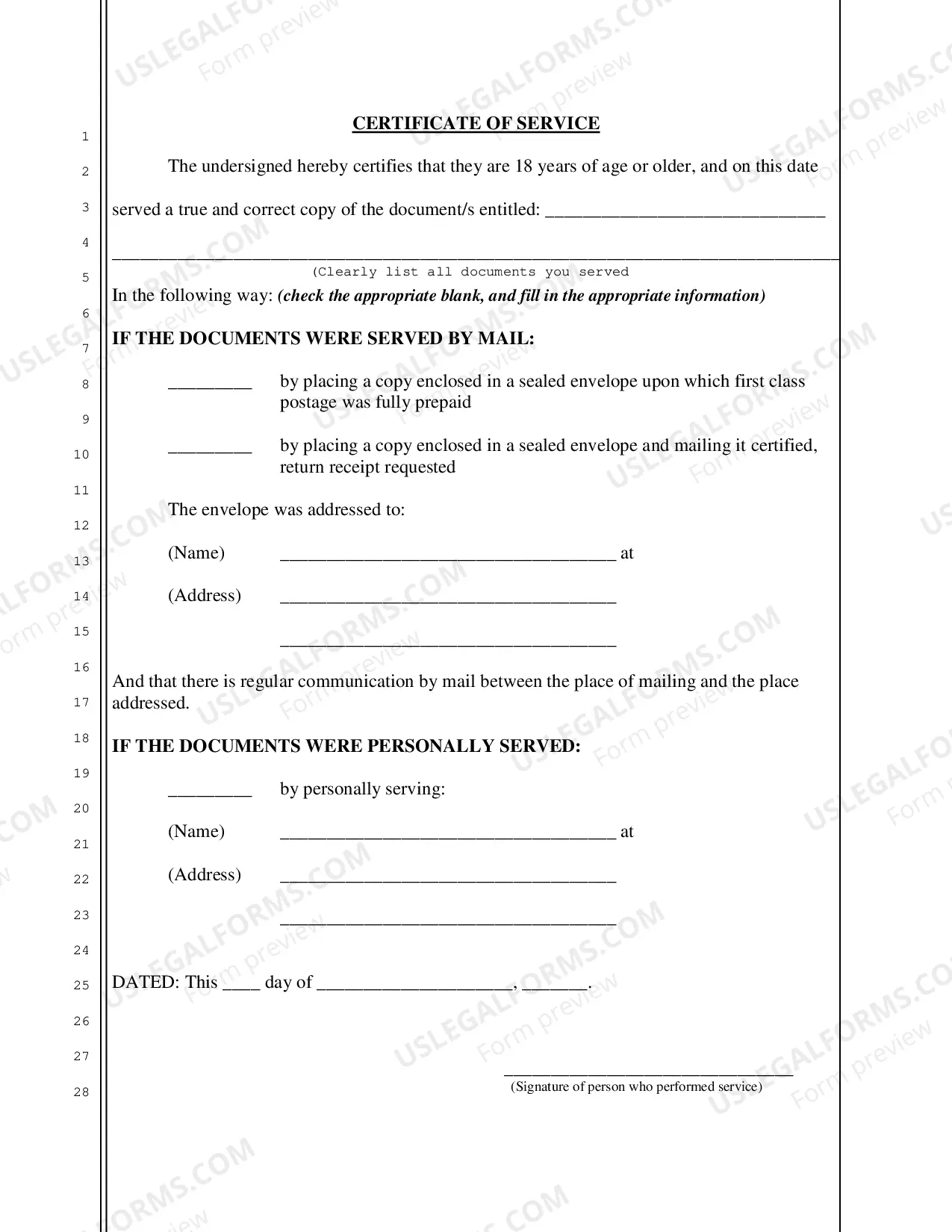 Preview Affidavit of Personal Service