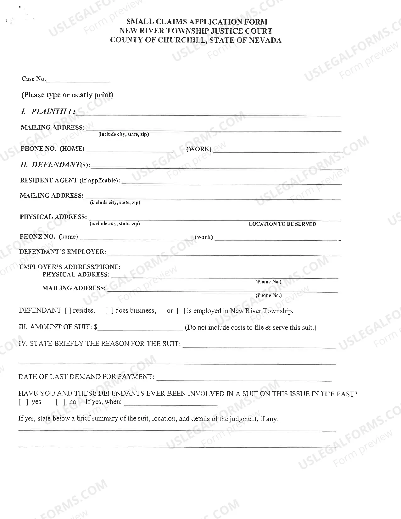 Preview Small Claims Application Form