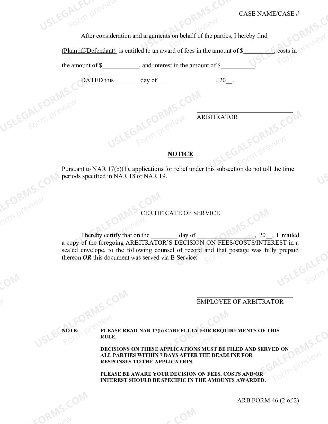 Preview Arbitrations Decision On Request For Fees Or Cost Or Interest