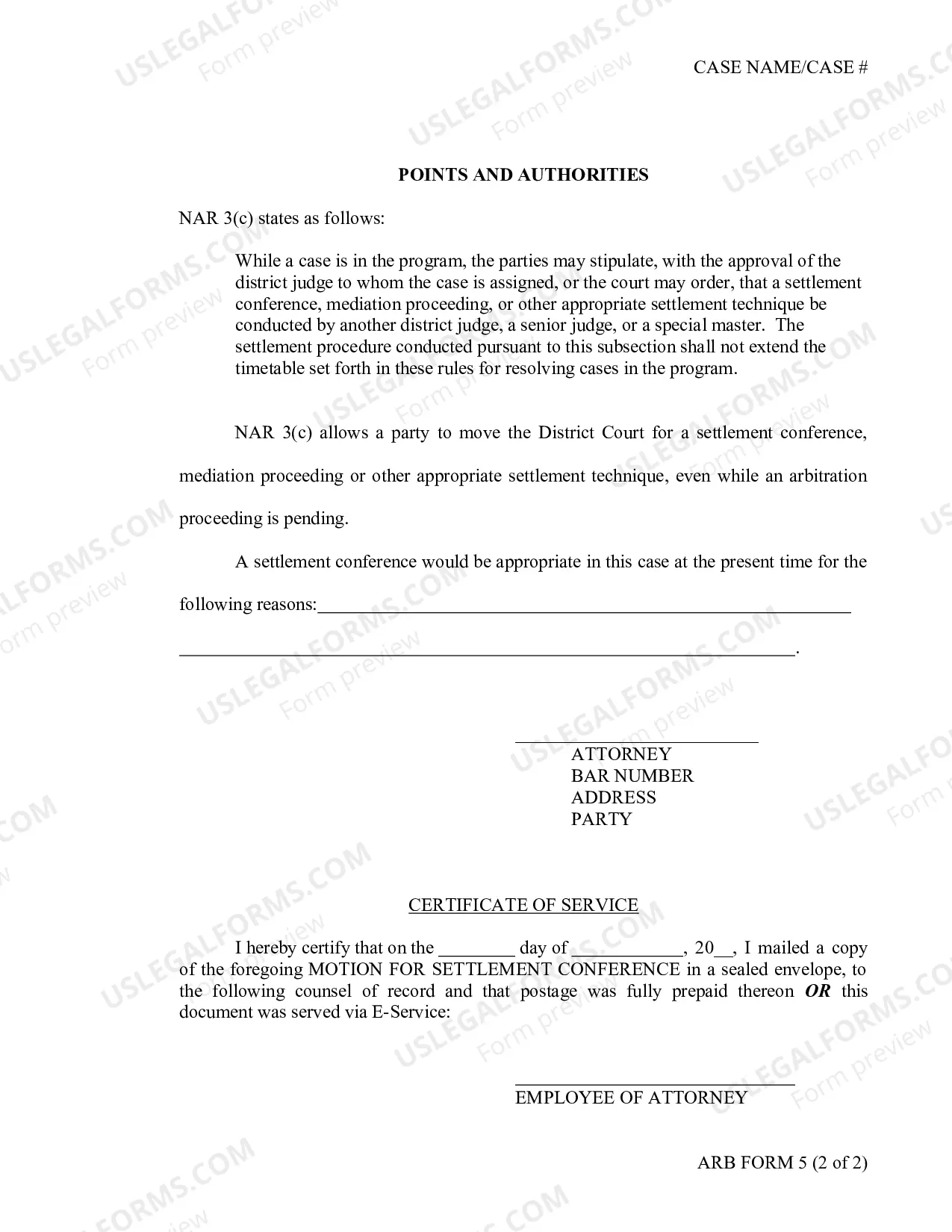 Preview Motion For Settlement Conference