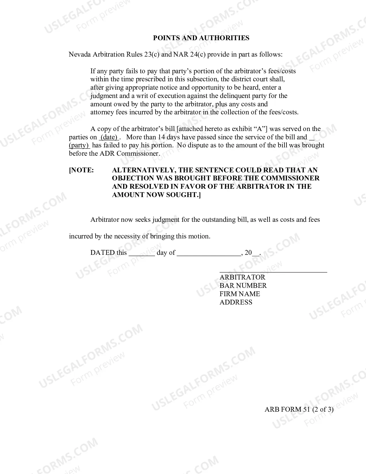 Preview Motion To Enter Judgment For Arbitrators Fees And Costs