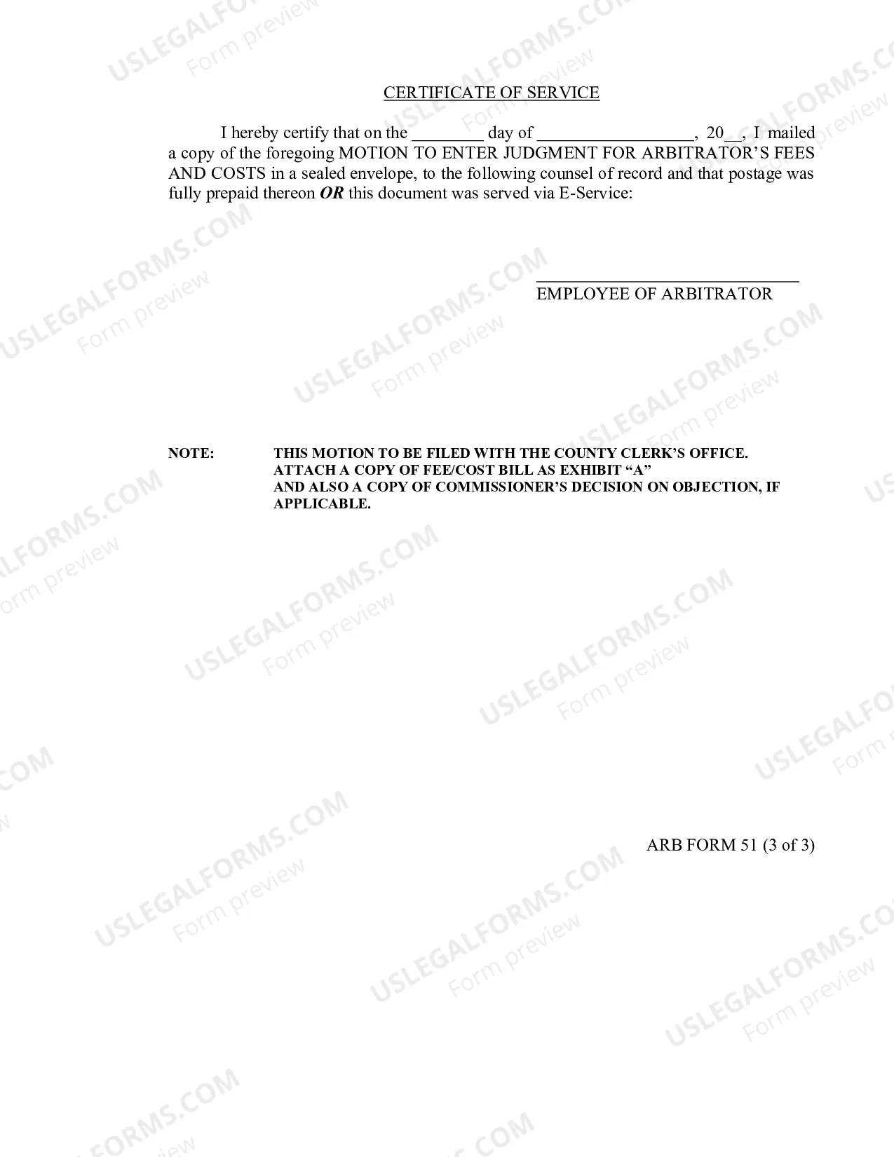 Preview Motion To Enter Judgment For Arbitrators Fees And Costs