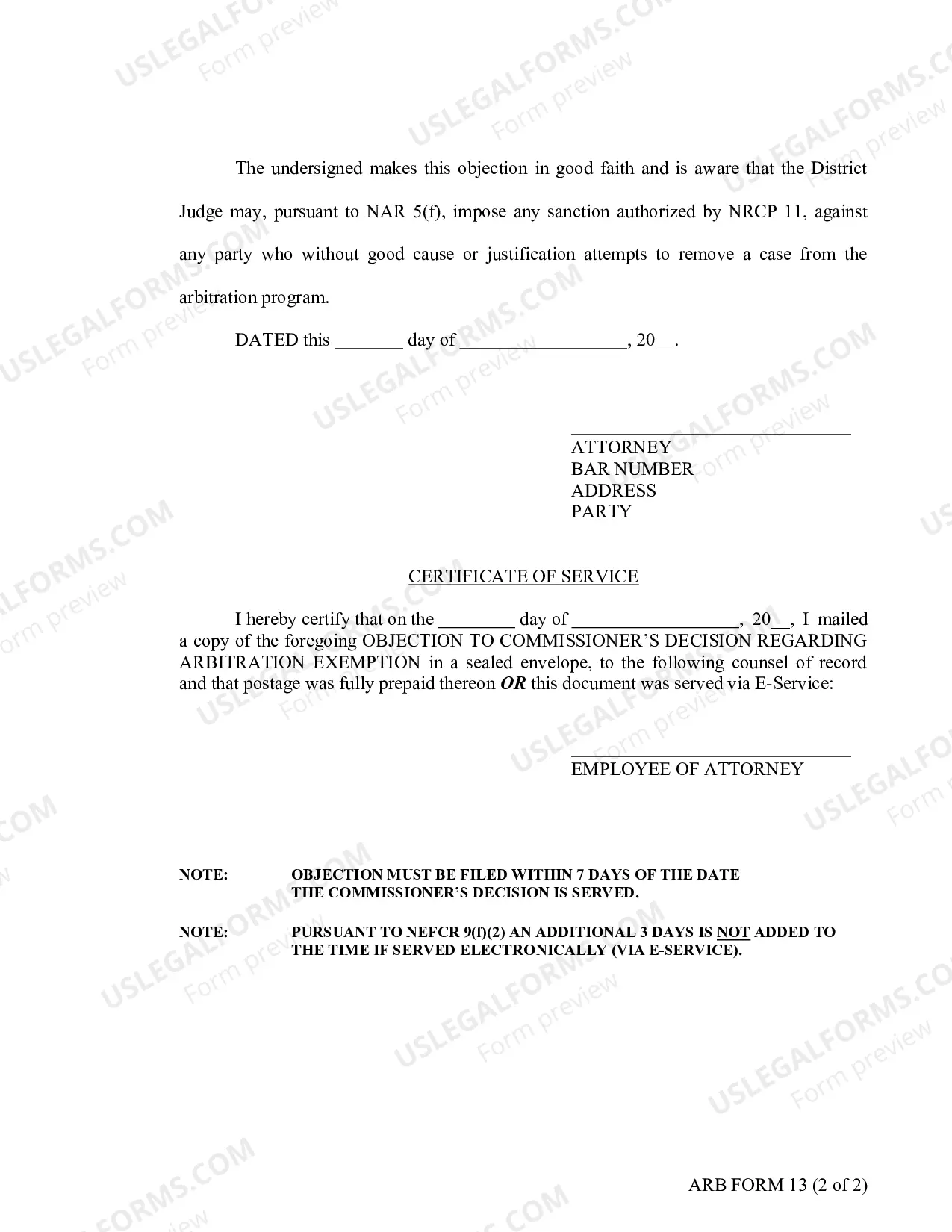 Preview Objection To Commissioners Decision Regarding Arbitration Exemption