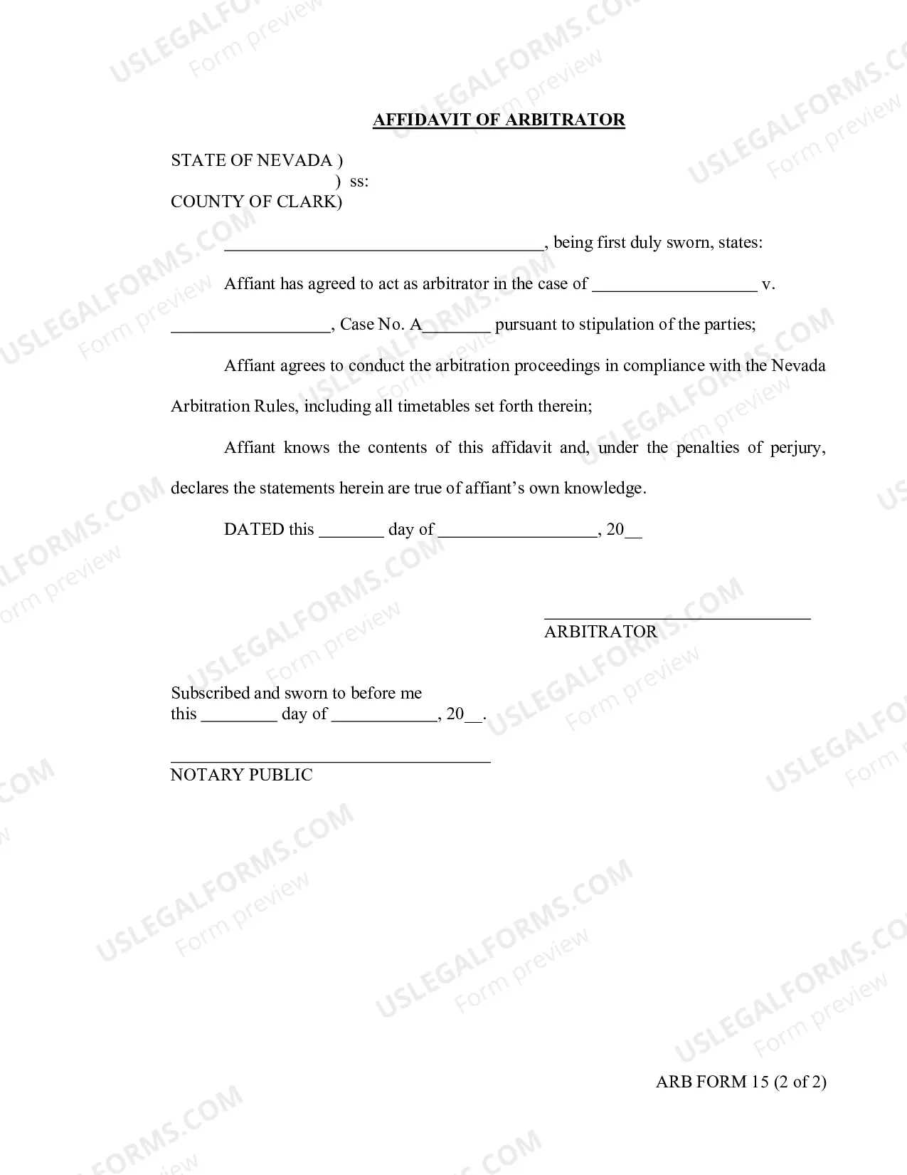 Preview Private Arbitrator Stipulation And Affidavit