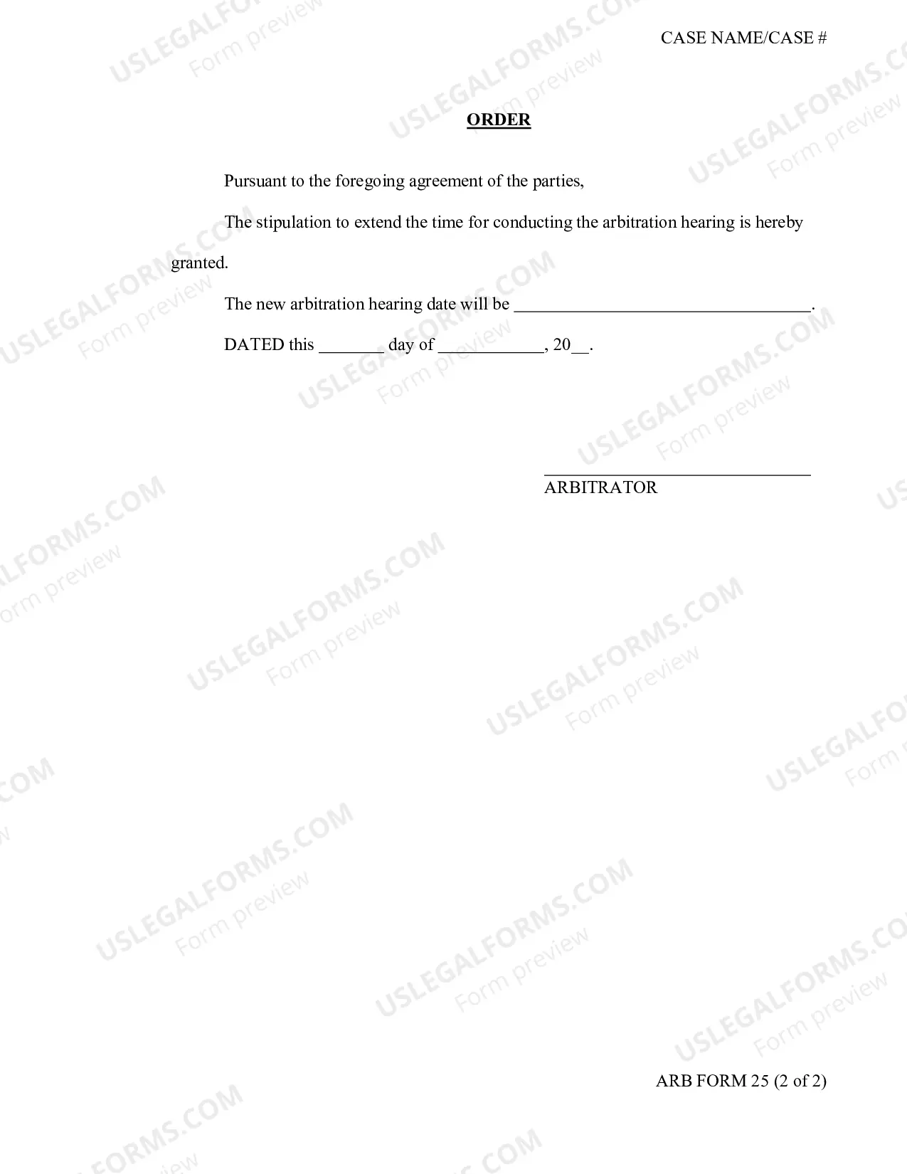 Preview Stipulation And Order To Extend Time For Arbitration Hearing