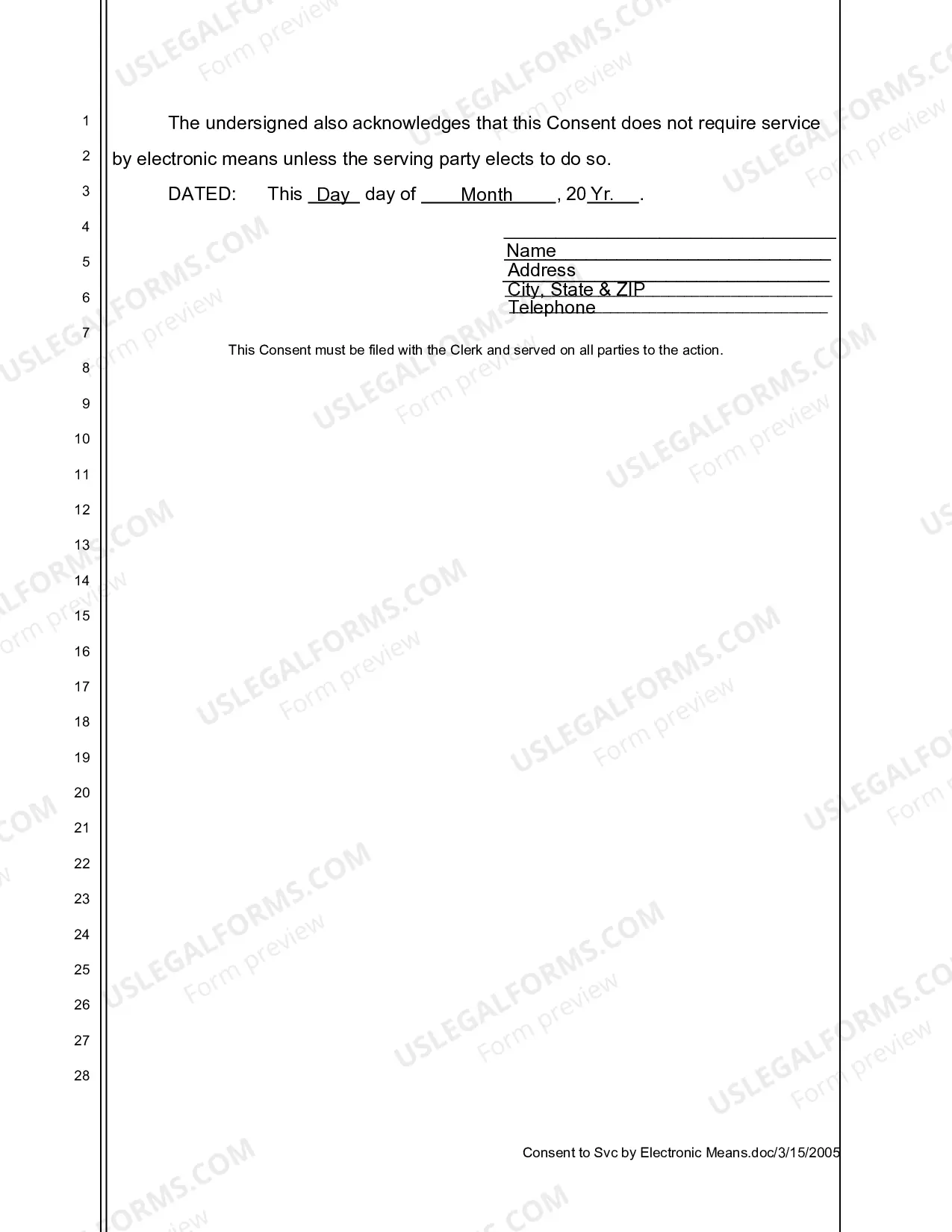 Preview Consent To Service By Electronic Means Through E-Filing Program