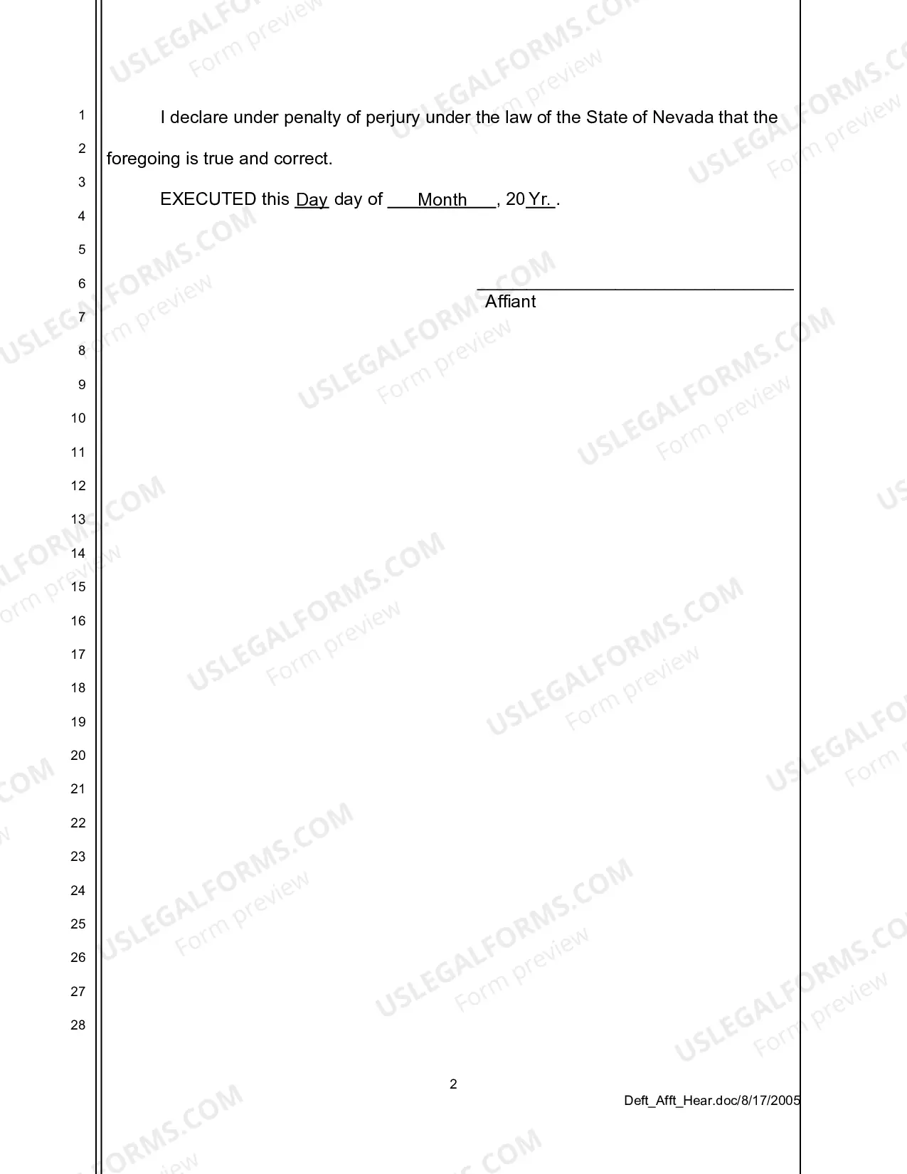 Preview Defendants Affidavit For Hearing On Summary Eviction