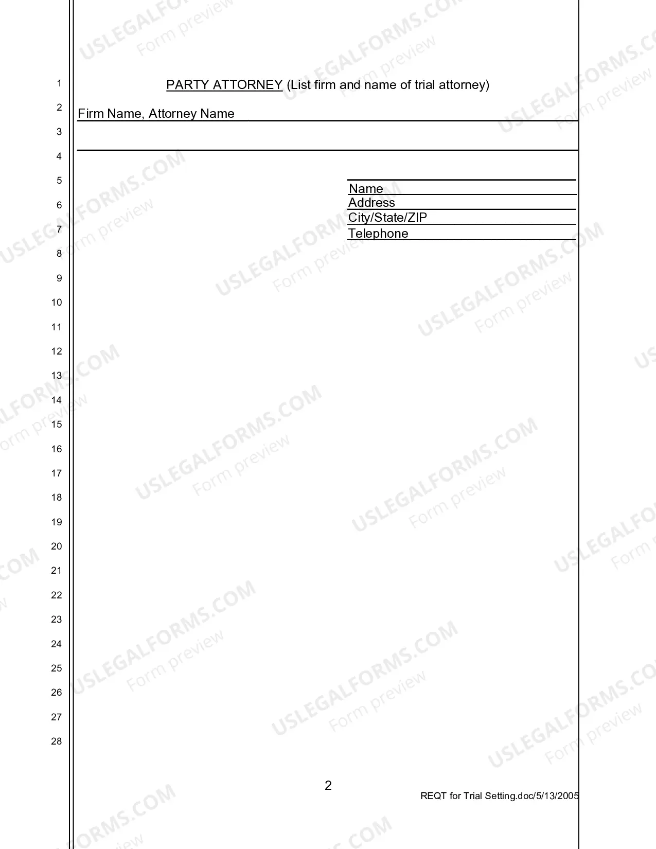 Preview Request For Trial Setting