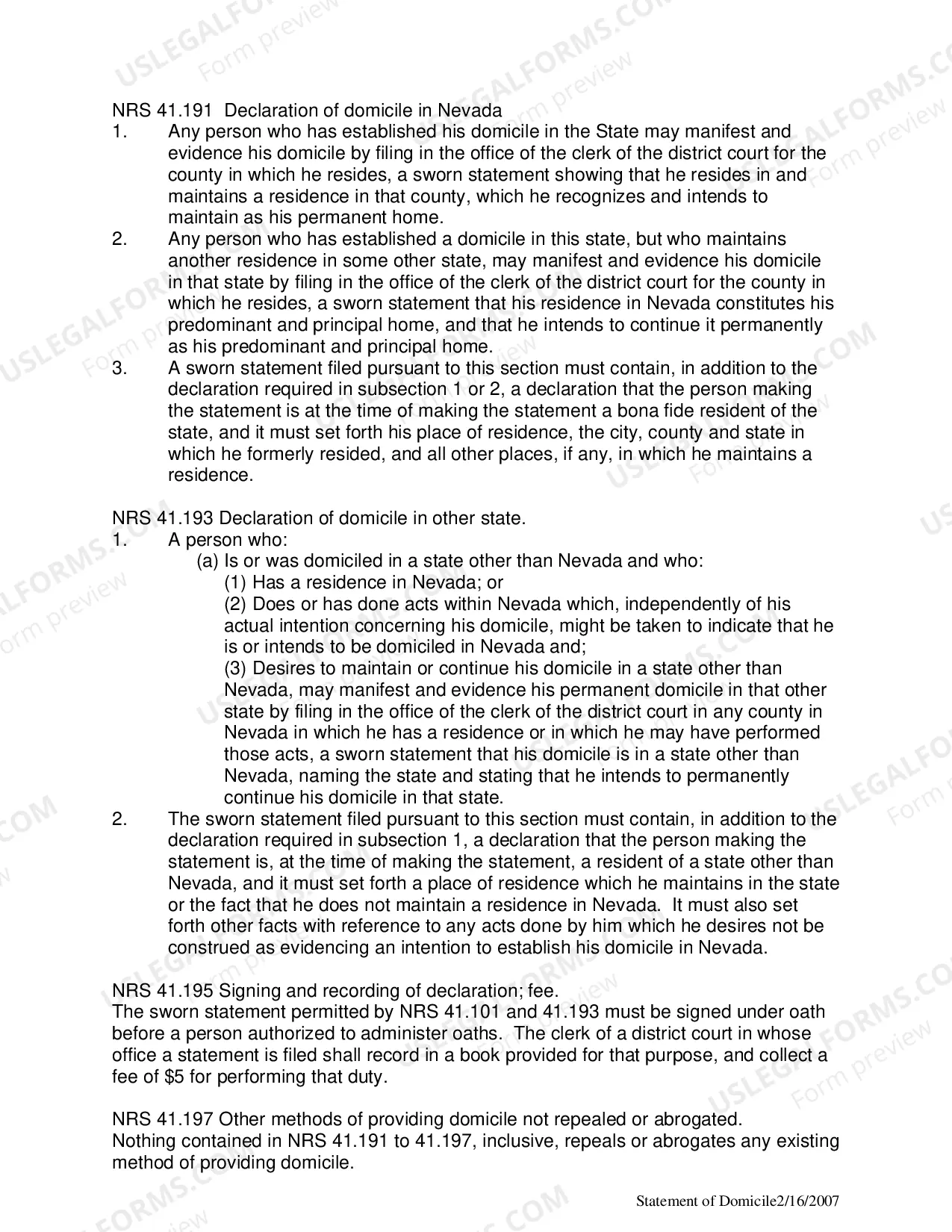 Preview Statement of Domicile