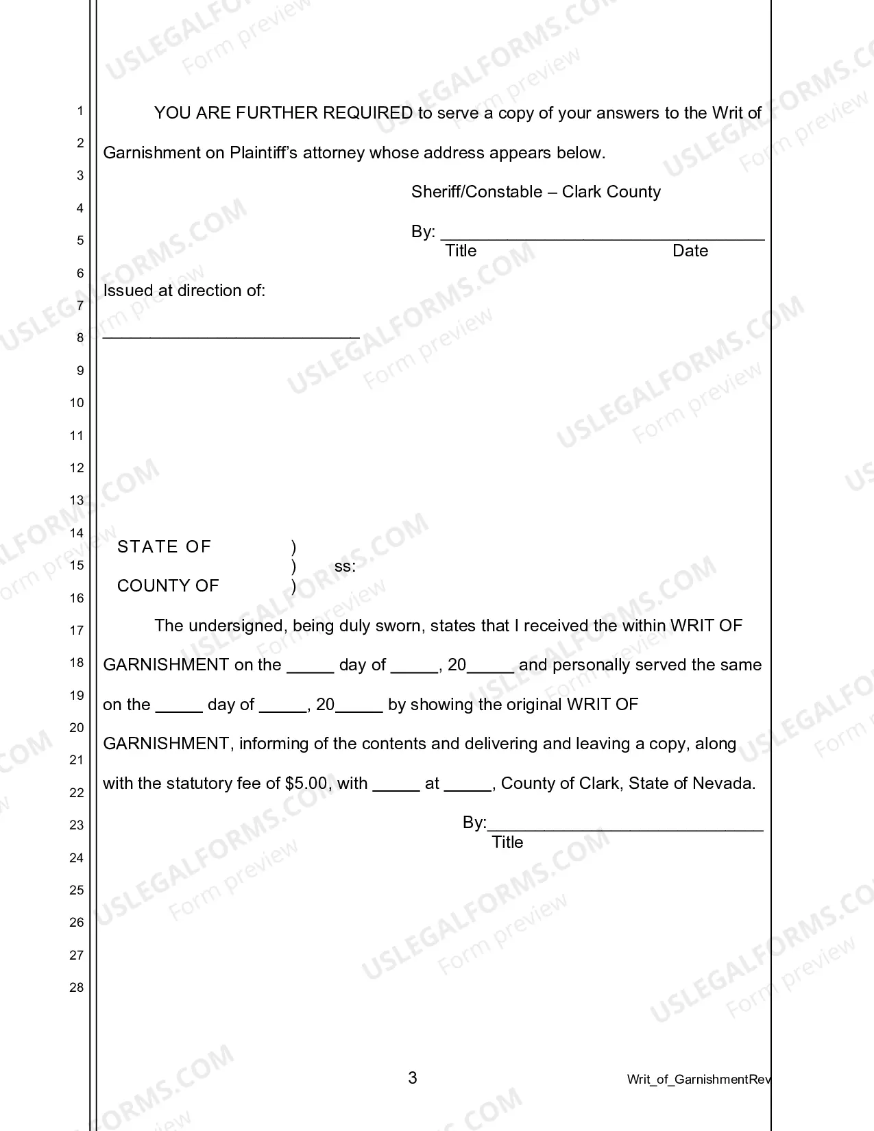 Preview Writ of Garnishment