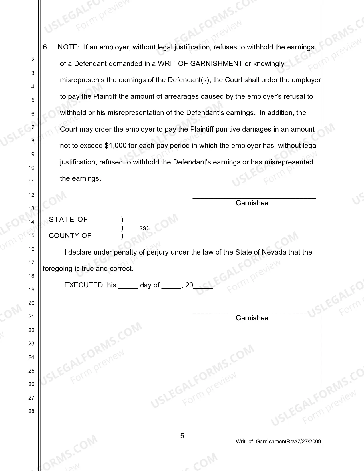 Preview Writ of Garnishment
