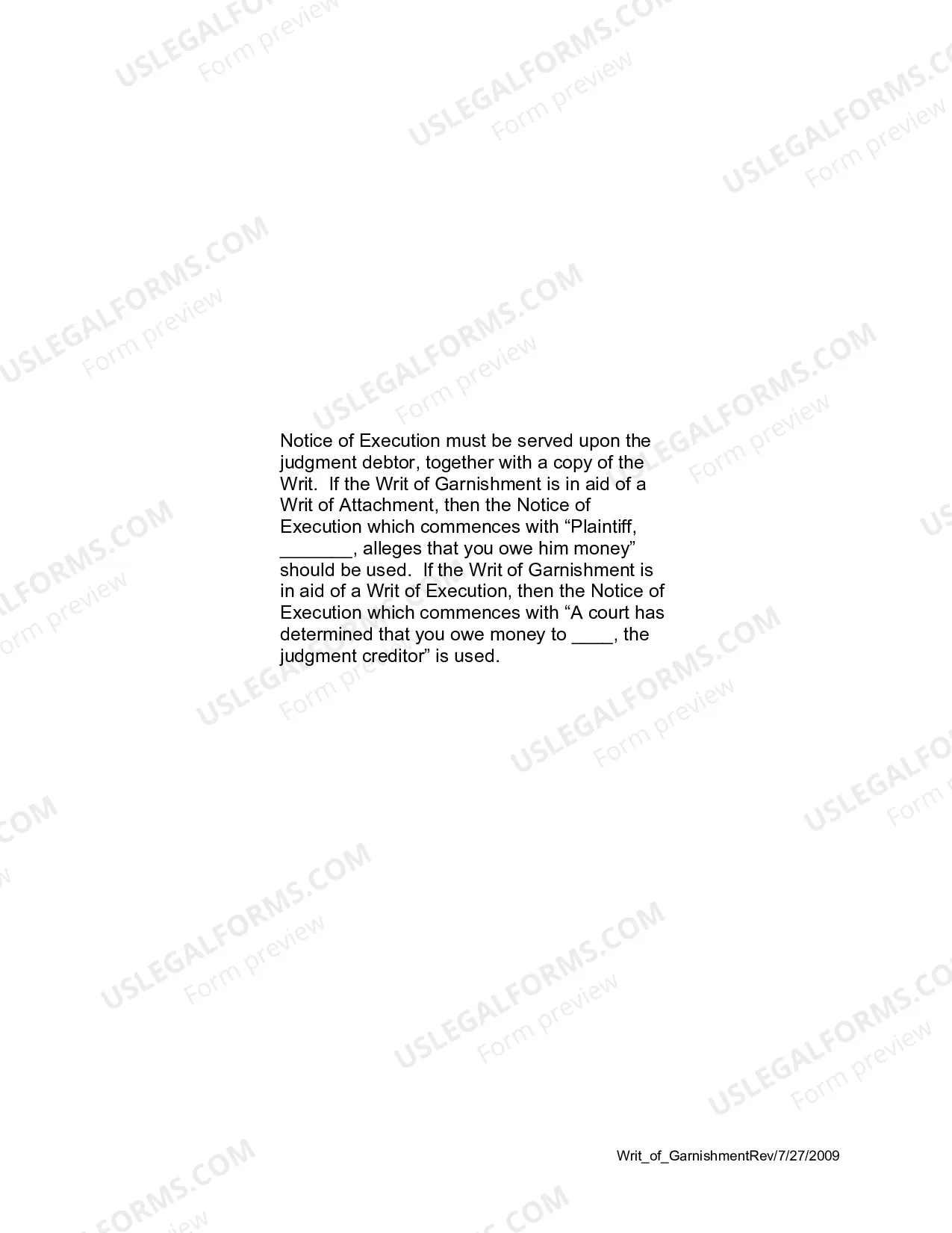 Preview Writ of Garnishment