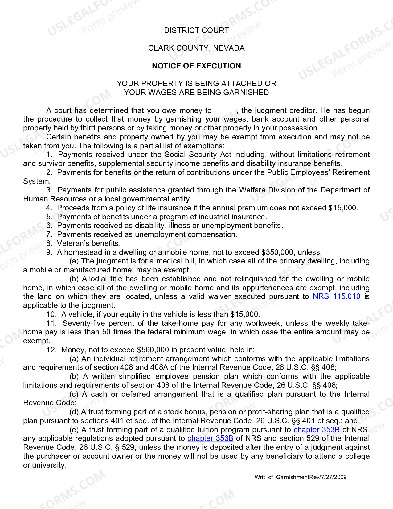 Preview Writ of Garnishment