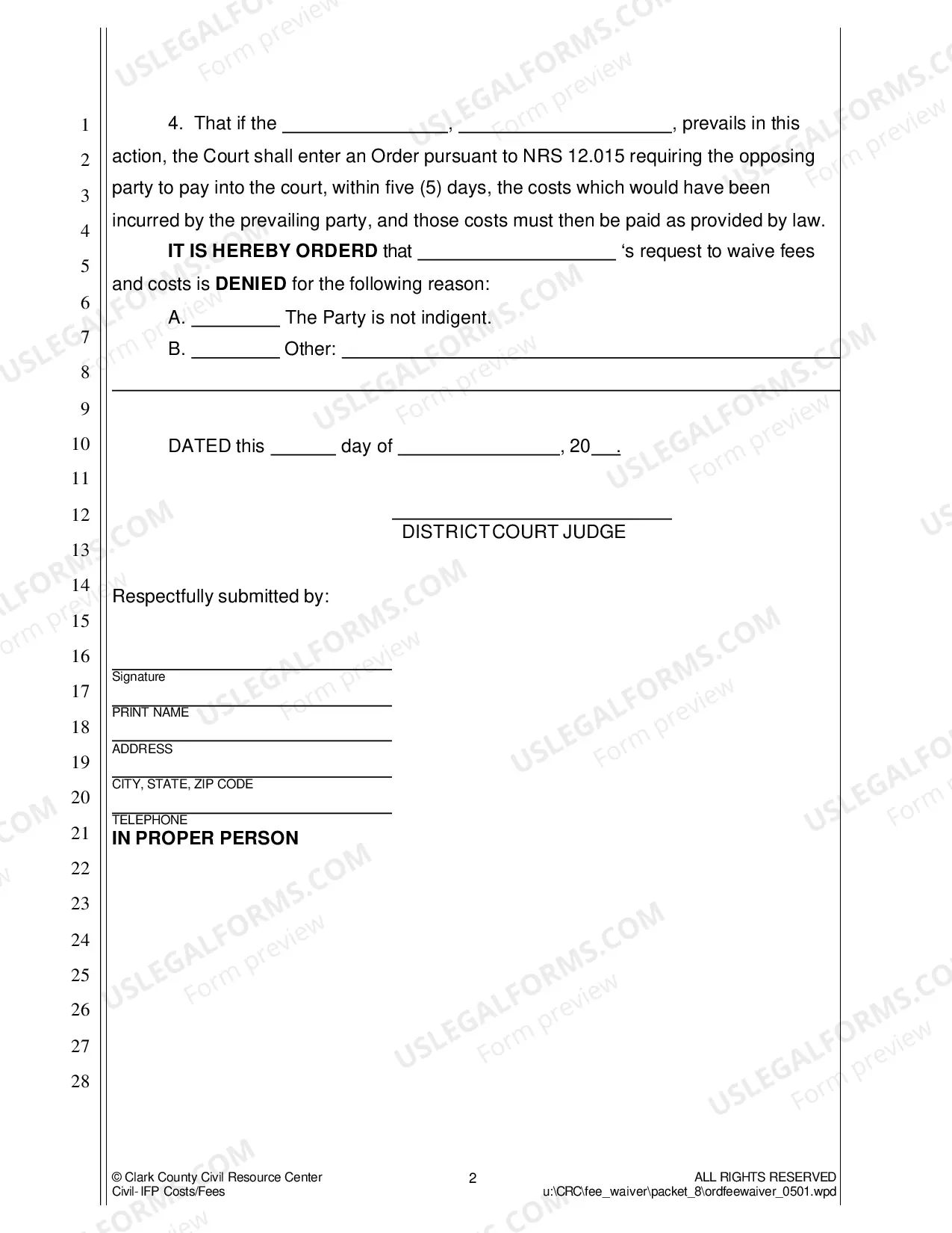 Preview Application to Proceed In Forma Pauperis and Order