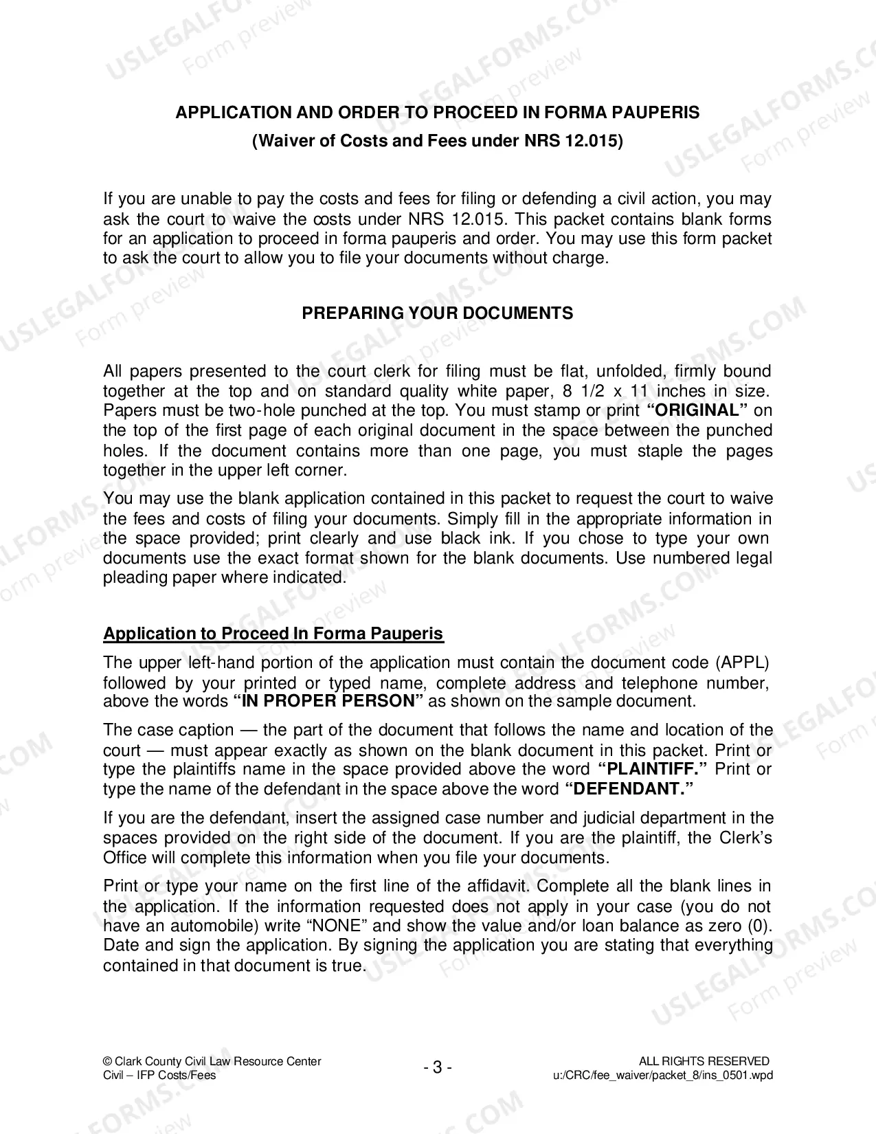 Preview Application to Proceed In Forma Pauperis and Order