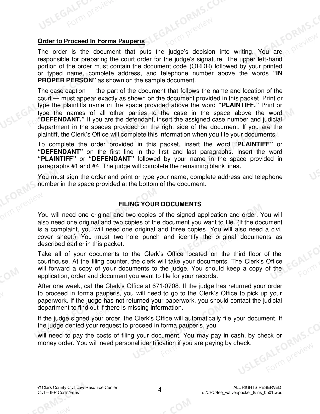 Preview Application to Proceed In Forma Pauperis and Order