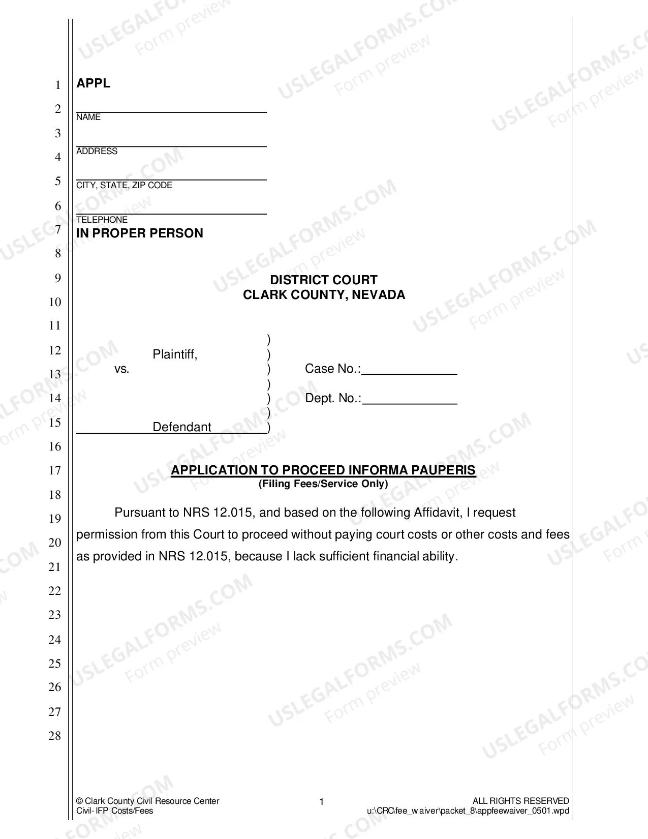 Preview Application to Proceed In Forma Pauperis and Order