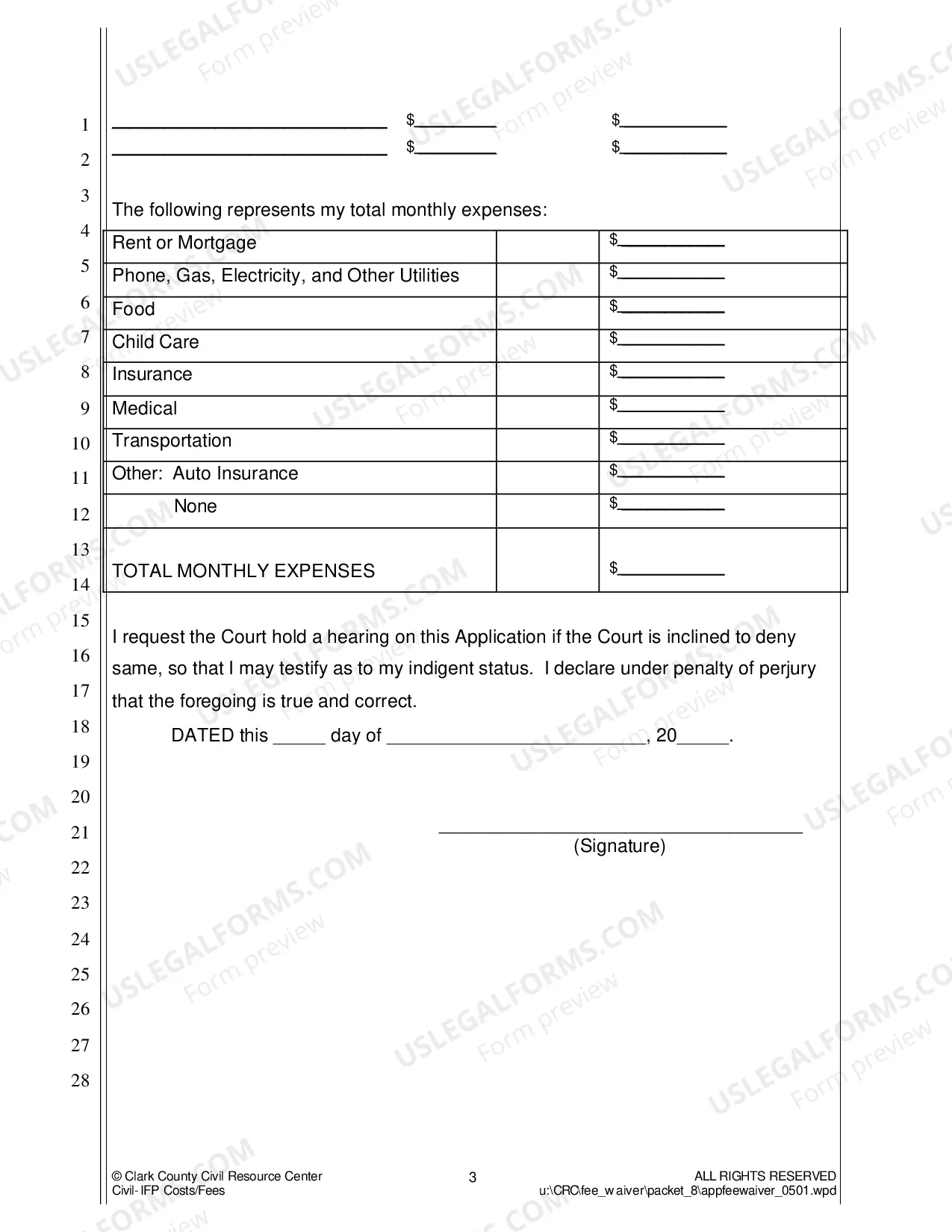 Preview Application to Proceed In Forma Pauperis and Order