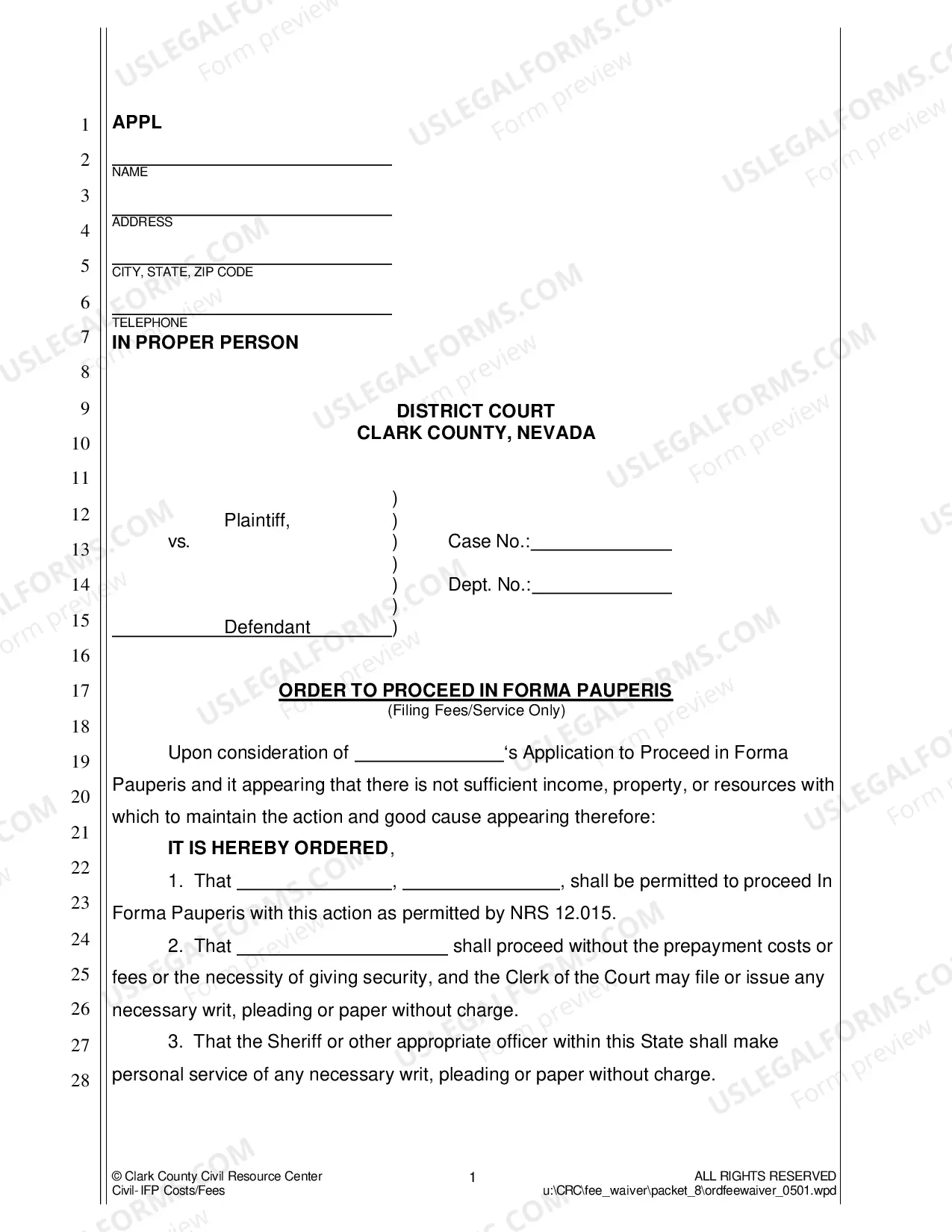 Preview Application to Proceed In Forma Pauperis and Order